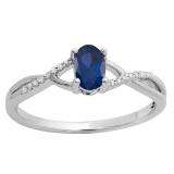 0.50 Carat (ctw) 14K White Gold Oval Cut Blue Sapphire & Round Cut White Diamond Ladies Bridal Swirl Split Shank Engagement Promise Ring 1/2 CT