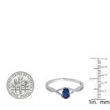 0.50 Carat (ctw) 14K White Gold Oval Cut Blue Sapphire & Round Cut White Diamond Ladies Bridal Swirl Split Shank Engagement Promise Ring 1/2 CT