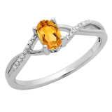 0.50 Carat (ctw) 10K White Gold Oval Cut Citrine & Round Cut White Diamond Ladies Bridal Swirl Split Shank Engagement Promise Ring 1/2 CT