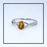 0.50 Carat (ctw) 10K White Gold Oval Cut Citrine & Round Cut White Diamond Ladies Bridal Swirl Split Shank Engagement Promise Ring 1/2 CT