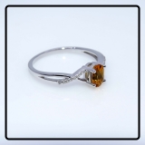 0.50 Carat (ctw) 10K White Gold Oval Cut Citrine & Round Cut White Diamond Ladies Bridal Swirl Split Shank Engagement Promise Ring 1/2 CT