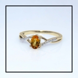 0.50 Carat (ctw) 10K Yellow Gold Oval Cut Citrine & Round Cut White Diamond Ladies Bridal Swirl Split Shank Engagement Promise Ring 1/2 CT