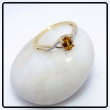 0.50 Carat (ctw) 10K Yellow Gold Oval Cut Citrine & Round Cut White Diamond Ladies Bridal Swirl Split Shank Engagement Promise Ring 1/2 CT