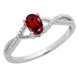 0.50 Carat (ctw) 10K White Gold Oval Cut Garnet & Round Cut White Diamond Ladies Bridal Swirl Split Shank Engagement Promise Ring 1/2 CT