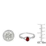 0.50 Carat (ctw) 10K White Gold Oval Cut Garnet & Round Cut White Diamond Ladies Bridal Swirl Split Shank Engagement Promise Ring 1/2 CT