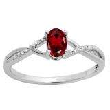0.50 Carat (ctw) 18K White Gold Oval Cut Garnet & Round Cut White Diamond Ladies Bridal Swirl Split Shank Engagement Promise Ring 1/2 CT