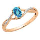 0.50 Carat (ctw) 10K Rose Gold Oval Cut Blue Topaz & Round Cut White Diamond Ladies Bridal Swirl Split Shank Engagement Promise Ring 1/2 CT