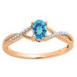 0.50 Carat (ctw) 10K Rose Gold Oval Cut Blue Topaz & Round Cut White Diamond Ladies Bridal Swirl Split Shank Engagement Promise Ring 1/2 CT