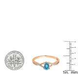 0.50 Carat (ctw) 10K Rose Gold Oval Cut Blue Topaz & Round Cut White Diamond Ladies Bridal Swirl Split Shank Engagement Promise Ring 1/2 CT