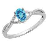 0.50 Carat (ctw) 10K White Gold Oval Cut Blue Topaz & Round Cut White Diamond Ladies Bridal Swirl Split Shank Engagement Promise Ring 1/2 CT