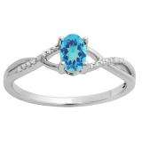 0.50 Carat (ctw) 10K White Gold Oval Cut Blue Topaz & Round Cut White Diamond Ladies Bridal Swirl Split Shank Engagement Promise Ring 1/2 CT