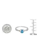 0.50 Carat (ctw) 10K White Gold Oval Cut Blue Topaz & Round Cut White Diamond Ladies Bridal Swirl Split Shank Engagement Promise Ring 1/2 CT