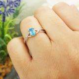 0.50 Carat (ctw) 10K White Gold Oval Cut Blue Topaz & Round Cut White Diamond Ladies Bridal Swirl Split Shank Engagement Promise Ring 1/2 CT