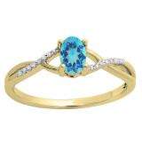 0.50 Carat (ctw) 10K Yellow Gold Oval Cut Blue Topaz & Round Cut White Diamond Ladies Bridal Swirl Split Shank Engagement Promise Ring 1/2 CT