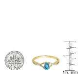 0.50 Carat (ctw) 10K Yellow Gold Oval Cut Blue Topaz & Round Cut White Diamond Ladies Bridal Swirl Split Shank Engagement Promise Ring 1/2 CT