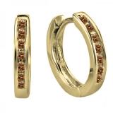 0.20 Carat (ctw) 10K Yellow Gold Small Round Champagne Diamond Huggie Hoop Earrings 11 mm diameter