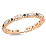 0.25 Carat (ctw) 10K Rose Gold Round Blue And White Diamond Ladies Vintage Style Anniversary Wedding Eternity Band Stackable Ring 1/4 CT