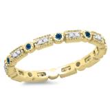 0.25 Carat (ctw) 10K Yellow Gold Round Blue And White Diamond Ladies Vintage Style Anniversary Wedding Eternity Band Stackable Ring 1/4 CT