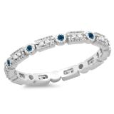 0.25 Carat (ctw) 14K White Gold Round Blue And White Diamond Ladies Vintage Style Anniversary Wedding Eternity Band Stackable Ring 1/4 CT