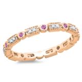 0.25 Carat (ctw) 10K Rose Gold Round Pink Sapphire And White Diamond Ladies Vintage Style Anniversary Wedding Eternity Band Stackable Ring 1/4 CT