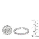 0.25 Carat (ctw) 10K White Gold Round Pink Sapphire And White Diamond Ladies Vintage Style Anniversary Wedding Eternity Band Stackable Ring 1/4 CT