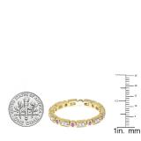 0.25 Carat (ctw) 10K Yellow Gold Round Pink Sapphire And White Diamond Ladies Vintage Style Anniversary Wedding Eternity Band Stackable Ring 1/4 CT