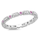 0.25 Carat (ctw) 14K White Gold Round Pink Sapphire And White Diamond Ladies Vintage Style Anniversary Wedding Eternity Band Stackable Ring 1/4 CT