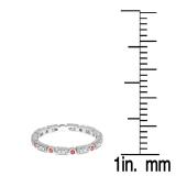 0.25 Carat (ctw) 10K White Gold Round Ruby And White Diamond Ladies Vintage Style Anniversary Wedding Eternity Band Stackable Ring 1/4 CT