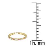 0.25 Carat (ctw) 18K Yellow Gold Round Ruby And White Diamond Ladies Vintage Style Anniversary Wedding Eternity Band Stackable Ring 1/4 CT