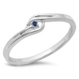 0.03 Carat (ctw) 10K White Gold Round Cut Blue Sapphire Ladies Bridal Bypass Solitaire Promise Ring