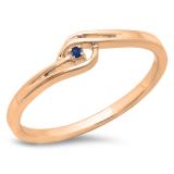 0.03 Carat (ctw) 18K Rose Gold Round Cut Blue Sapphire Ladies Bridal Bypass Solitaire Promise Ring