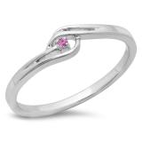 0.03 Carat (ctw) 10K White Gold Round Cut Pink Sapphire Ladies Bridal Bypass Solitaire Promise Ring