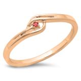 0.03 Carat (ctw) 14K Rose Gold Round Cut Ruby Ladies Bridal Bypass Solitaire Promise Ring