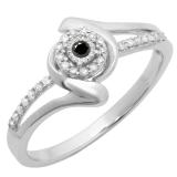 0.15 Carat (ctw) 10K White Gold Round Black & White Diamond Ladies Twisted Split Shank Promise Engagement Ring
