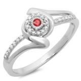 0.15 Carat (ctw) 10K White Gold Round Ruby & White Diamond Ladies Twisted Split Shank Promise Engagement Ring