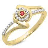 0.15 Carat (ctw) 14K Yellow Gold Round Ruby & White Diamond Ladies Twisted Split Shank Promise Engagement Ring