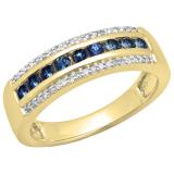 0.50 Carat (ctw) 10K Yellow Gold Round Blue Sapphire & White Diamond Ladies Anniversary Wedding Band 1/2 CT