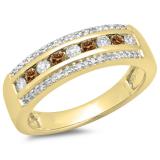 0.50 Carat (ctw) 14K Yellow Gold Round Champagne & White Diamond Ladies Anniversary Wedding Band 1/2 CT