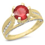 2.80 Carat (ctw) 14K Yellow Gold Round Cut Ruby & White Diamond Ladies Solitaire With Accents Bridal Engagement Ring