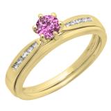 0.50 Carat (ctw) 18K Yellow Gold Round Cut Pink Sapphire & White Diamond Ladies Bridal Engagement Ring With Matching Band Set 1/2 CT