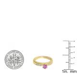 0.50 Carat (ctw) 18K Yellow Gold Round Cut Pink Sapphire & White Diamond Ladies Bridal Engagement Ring With Matching Band Set 1/2 CT