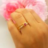 0.50 Carat (ctw) 18K Yellow Gold Round Cut Ruby & White Diamond Ladies Bridal Engagement Ring With Matching Band Set 1/2 CT