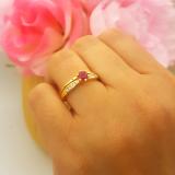 0.50 Carat (ctw) 18K Yellow Gold Round Cut Ruby & White Diamond Ladies Bridal Engagement Ring With Matching Band Set 1/2 CT