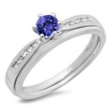 0.50 Carat (ctw) 14K White Gold Round Cut Tanzanite & White Diamond Ladies Bridal Engagement Ring With Matching Band Set 1/2 CT