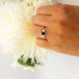 0.75 Carat (ctw) 18K Yellow Gold Round Blue Sapphire And White Diamond Ladies Swirl Engagement 3 Stone Bridal Ring 3/4 CT