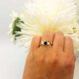 0.75 Carat (ctw) 18K Yellow Gold Round Blue Sapphire And White Diamond Ladies Swirl Engagement 3 Stone Bridal Ring 3/4 CT