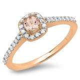 0.50 Carat (ctw) 10K Rose Gold Round Morganite & White Diamond Ladies Halo Bridal Engagement Ring 1/2 CT