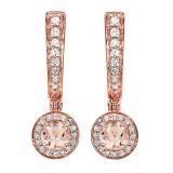 0.50 Carat (ctw) 14K Rose Gold Round Morganite & White Diamond Ladies Fine Dangling Drop Earrings 1/2 CT