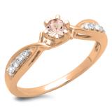0.33 Carat (ctw) 10K Rose Gold Round Cut Morganite & White Diamond Ladies Bridal Solitaire With Accents Engagement Ring 1/3 CT