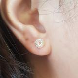 0.60 Carat (ctw) 14K Rose Gold Real Round Cut Morganite & White Diamond Ladies Cluster Halo Style Stud Earrings